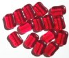 15 18x12x7mm Pinched Red Rectangle Glass Beads